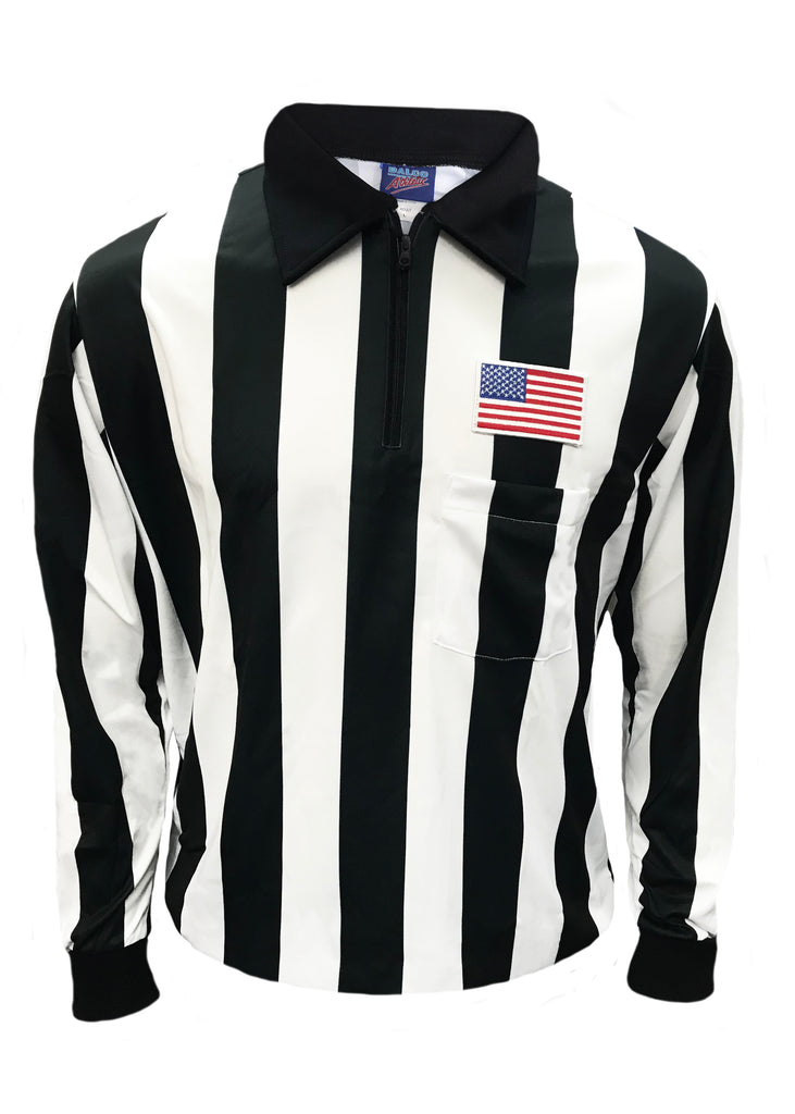 D744P - "CLEARANCE ITEM" Dalco Long Sleeve 2" Black & White Stripe Football Referee Shirt w/USA Flag Patch above Pocket - Officially Dalco