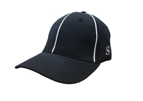 *NEW* HT110 - Smitty - Performance Flex Fit Hat - Black with White Piping