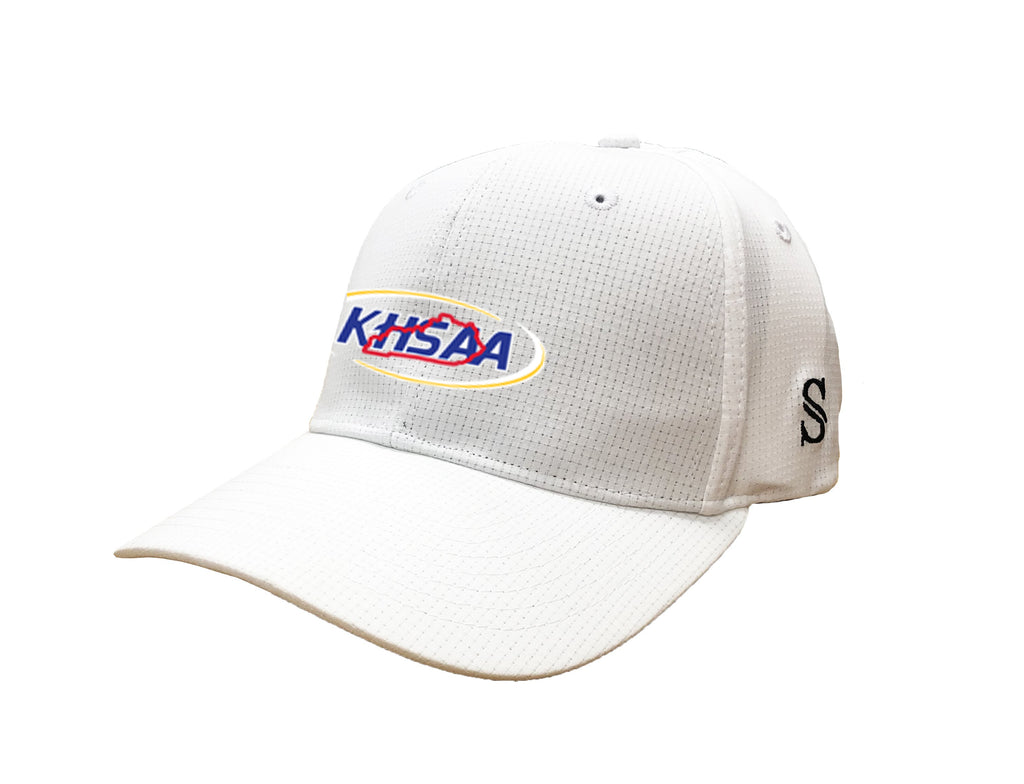 KY-HT111 - Smitty - Performance Flex Fit Football Hat - Solid White w/KHSAA logo - Officially Dalco
