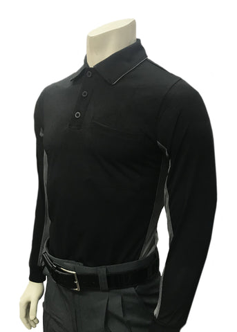 BBS315 - "BODY FLEX" Smitty "Major League" Style Long Sleeve Umpire Shirt - Black/Charcoal Side Panel or Sky Blue/Black Side Panel