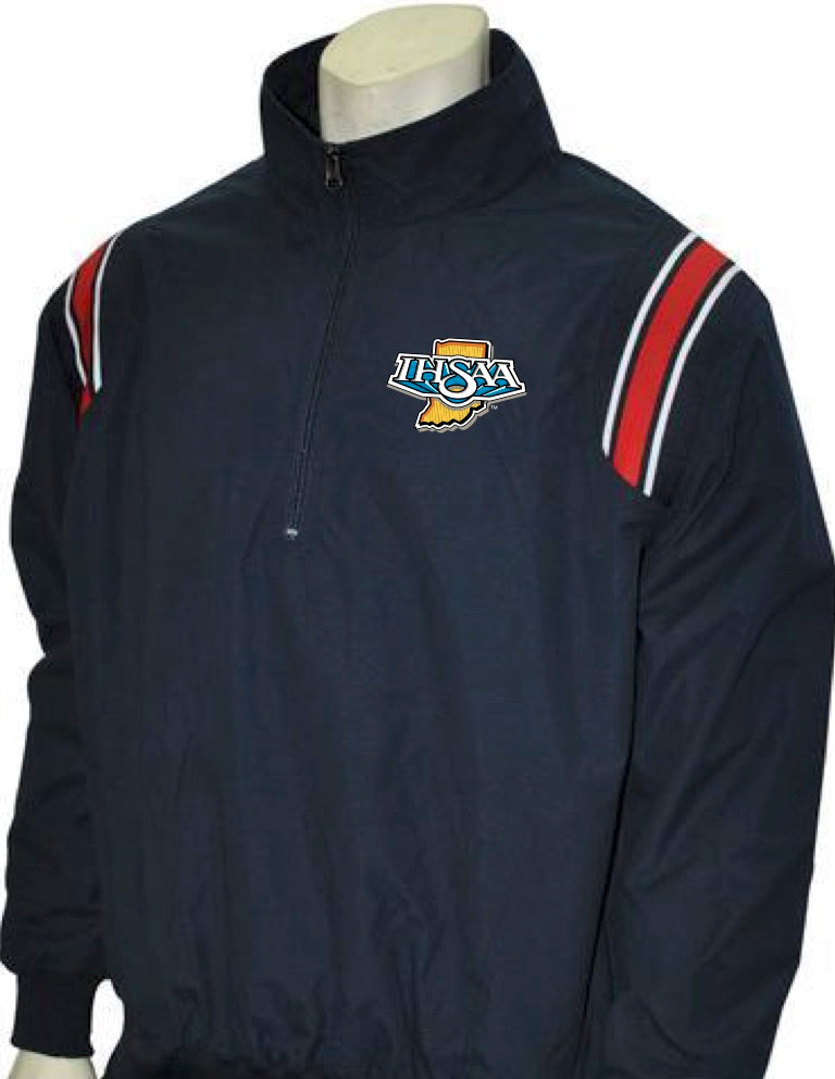 IN-BBS320 NY/Red/White "IHSAA" Smitty Long Sleeve Microfiber Shell Pullover Jacket w/ Half Zipper - Officially Dalco