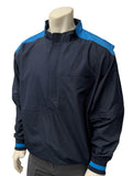 BBS342-Smitty NCAA Softball Lightweight Convertible Jacket - Midnight Navy with Bright Blue Collar, Shoulder and Back Accent
