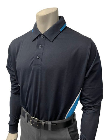 BBS347 - Men's "BODY FLEX" Smitty "NCAA SOFTBALL" Style Long Sleeve Umpire Shirts - Midnight Blue/Bright Blue