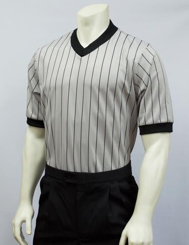 BKS204-Smitty Grey Elite Performance Interlock V-Neck Shirt w/ Black Pinstripes - Officially Dalco