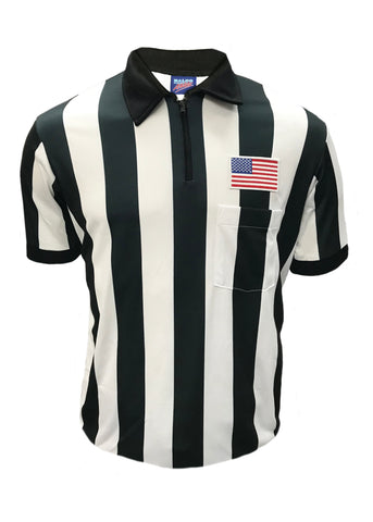D740P - "CLEARANCE ITEM" - Dalco Short Sleeve 2" Black & White Stripe Football Referee Shirt w/USA Flag Patch Above Pocket