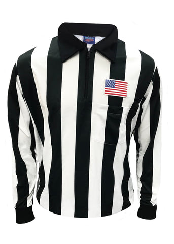 D744P -  "CLEARANCE ITEM" Dalco Long Sleeve 2" Black & White Stripe Football Referee Shirt w/USA Flag Patch above Pocket