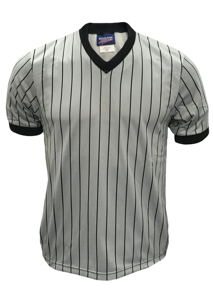 D825 - DalcoBasketball Official's Shirt Grey Black Pinstripe Mesh Moisture Management - Officially Dalco